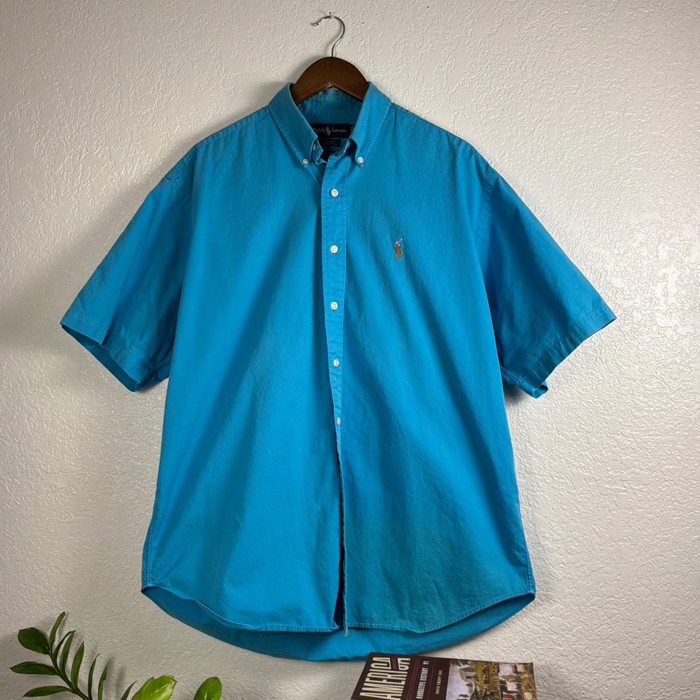 Ralph Lauren Blake Shirt Mens L Turquoise Blue Good Vintage 90s Multicolor Pony
